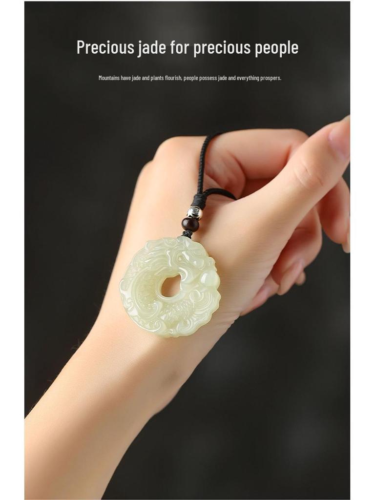Authentic Xinjiang Hetian Jade Dragon Fish Pendant: Double-Sided, Exquisitely Carved, Unisex with Certificate