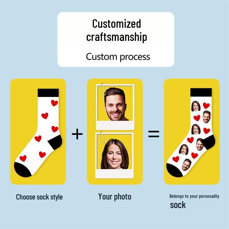 Custom 3D Logo Couple Mid-Calf Socks - Creative Autumn/Winter Trend, Personalized Design with Image