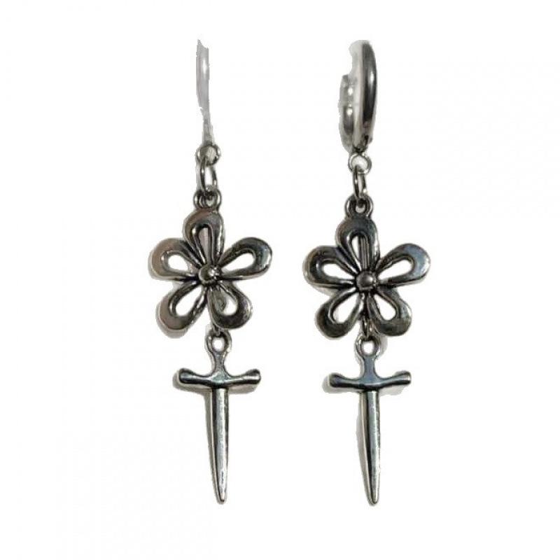 Flower Dagger Star Earrings - Hypoallergenic Silver Fairy Jewelry, Y2K Cute and Nickel-Free