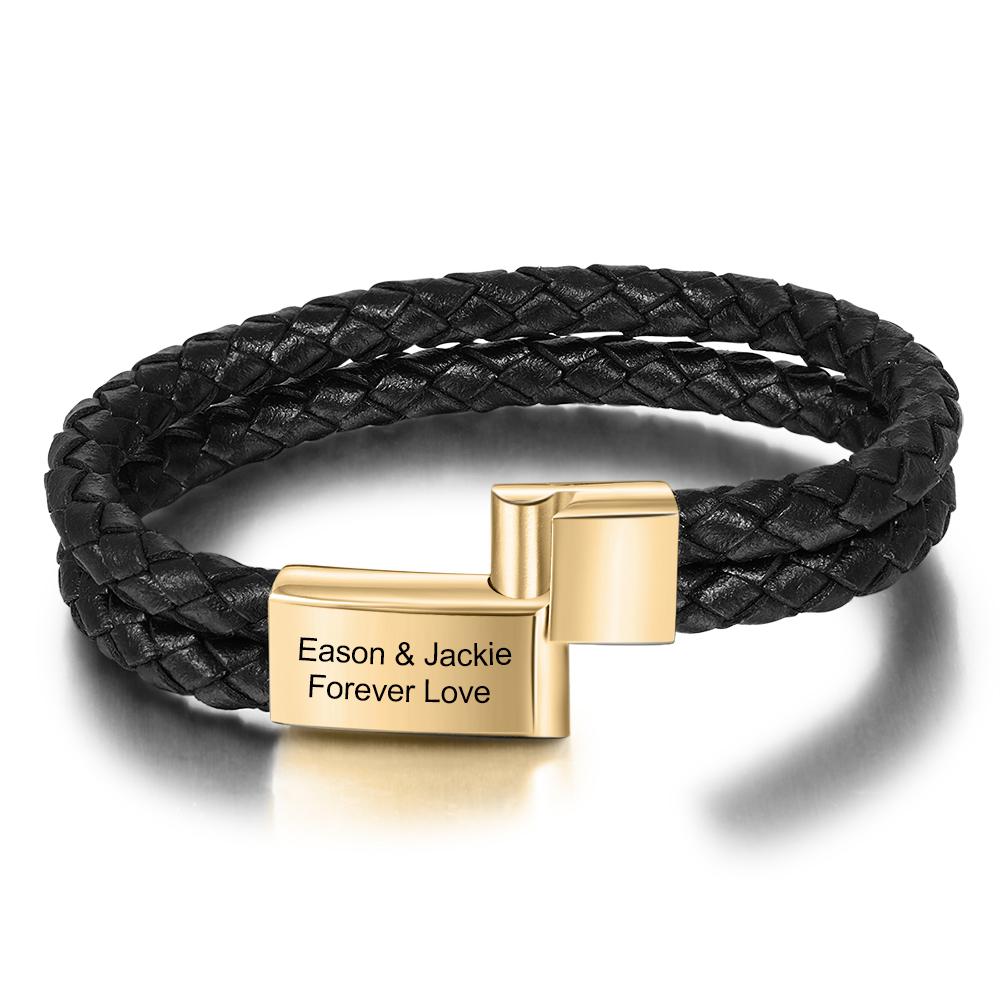Personalized Bracelets Engraving Stainless Steel Jewerly Customized Names Men Layer Braided Rope Bangle Souvenir Gift Idea Father (Ba103197 )Trendy