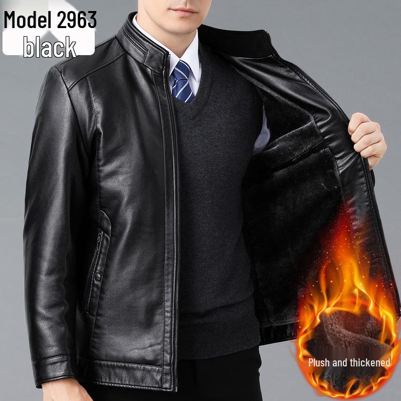 Men's Winter Sheepskin Leather Jacket with Fleece Lining - Thick, Warm Outerwear for Middle-aged and Elderly