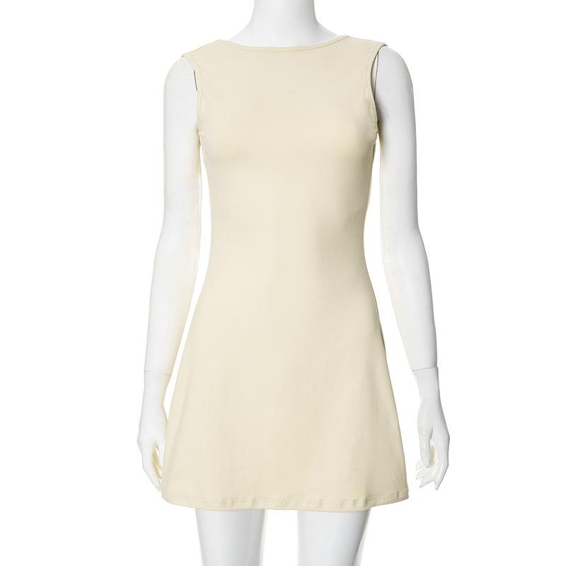 

YYFS женские модные летние весенние однотонные повседневные платья без рукавов с круглым вырезом и высокой талией L