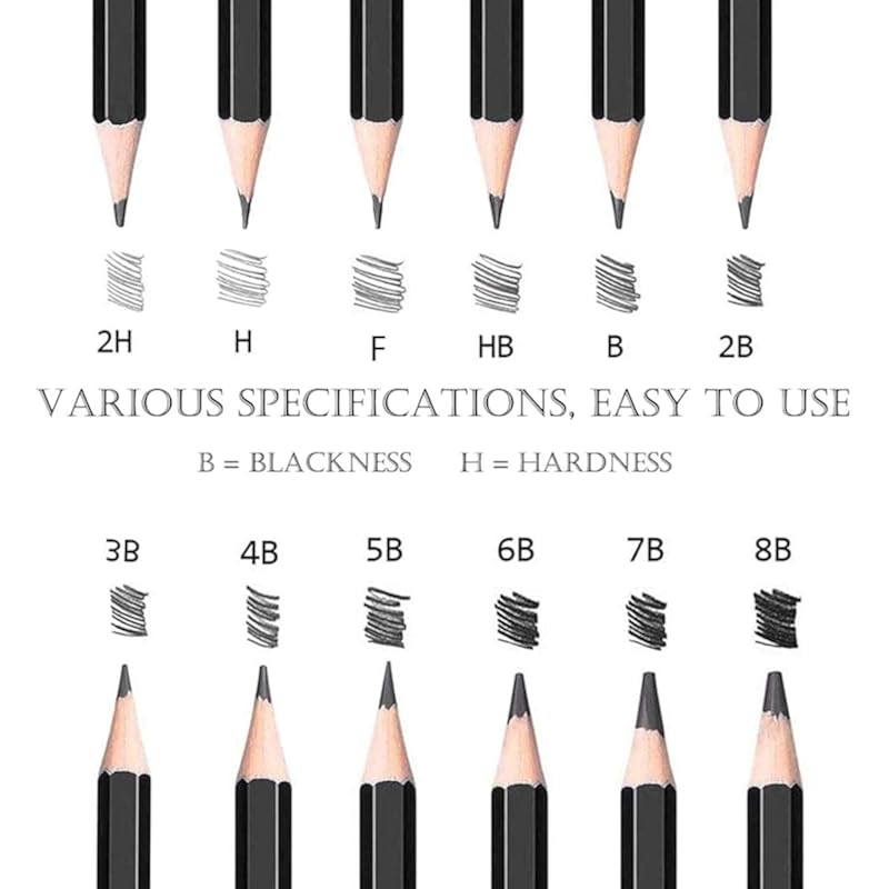 Corslet Sketching Pencils Set: 12 Pc Sketch Pencil B 2B 3B 4B 5B 6B 7B 8B Hb H 2H F In Metal Case With 50 Sheets A5 Sket
