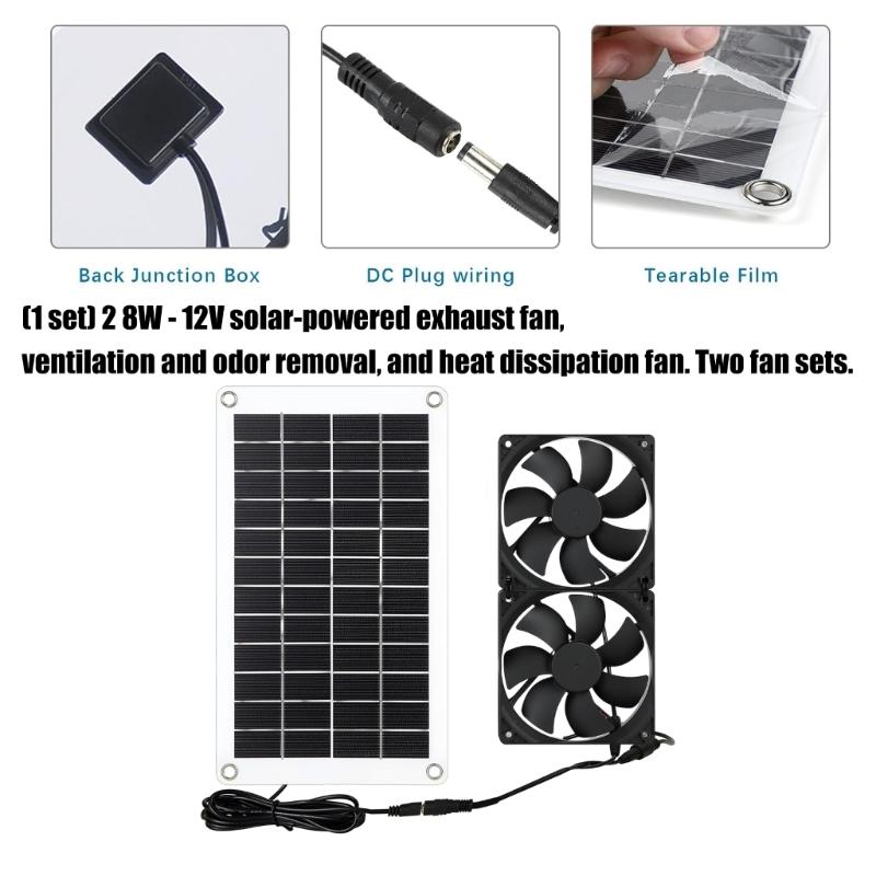 Quiet Running 8W 12V Photovoltaic Ventilation Fan with Simple Easyly Assembly Suitable for Various Locations