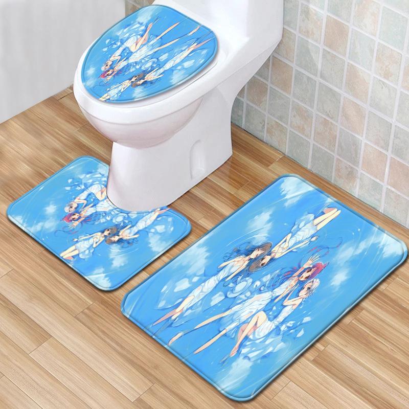 Animation Bathroom Floor Mat Three-Piece Bathroom Carpet Toilet Mat Set Door Mat Bathroom Non-Slip Mat