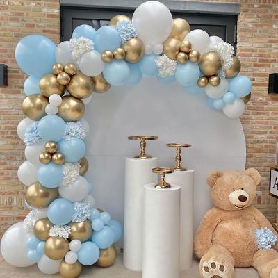 103 Pcs Macaron Blue Happy Birthday Latex Balloon Party Wedding Backdrop Arch Baby Shower White Golden Decor Vacation Atmosphere