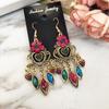 Vintage court gem set earrings long temperament bohemian earrings niche earrings women