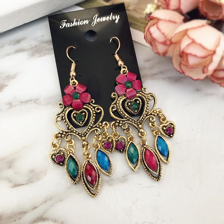 Vintage court gem set earrings long temperament bohemian earrings niche earrings women