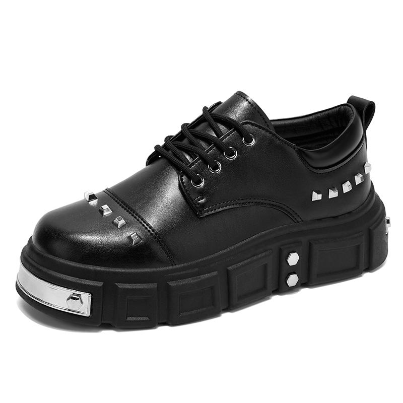 Fashion Men Platform Derby Shoes British Style Casual Genuine Leather Shoes Personalized Rivet Design Fashion Thick Sole Footwear 39-44