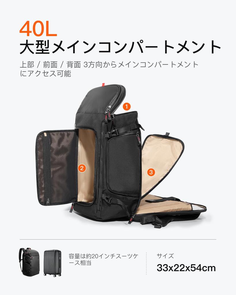 Inateck 40L Travel Backpack, Business Carry-On, TSA Quick Access, 7 Compartments, Waterproof, Anti-Theft, Sustainably Made, Perfect for Travel