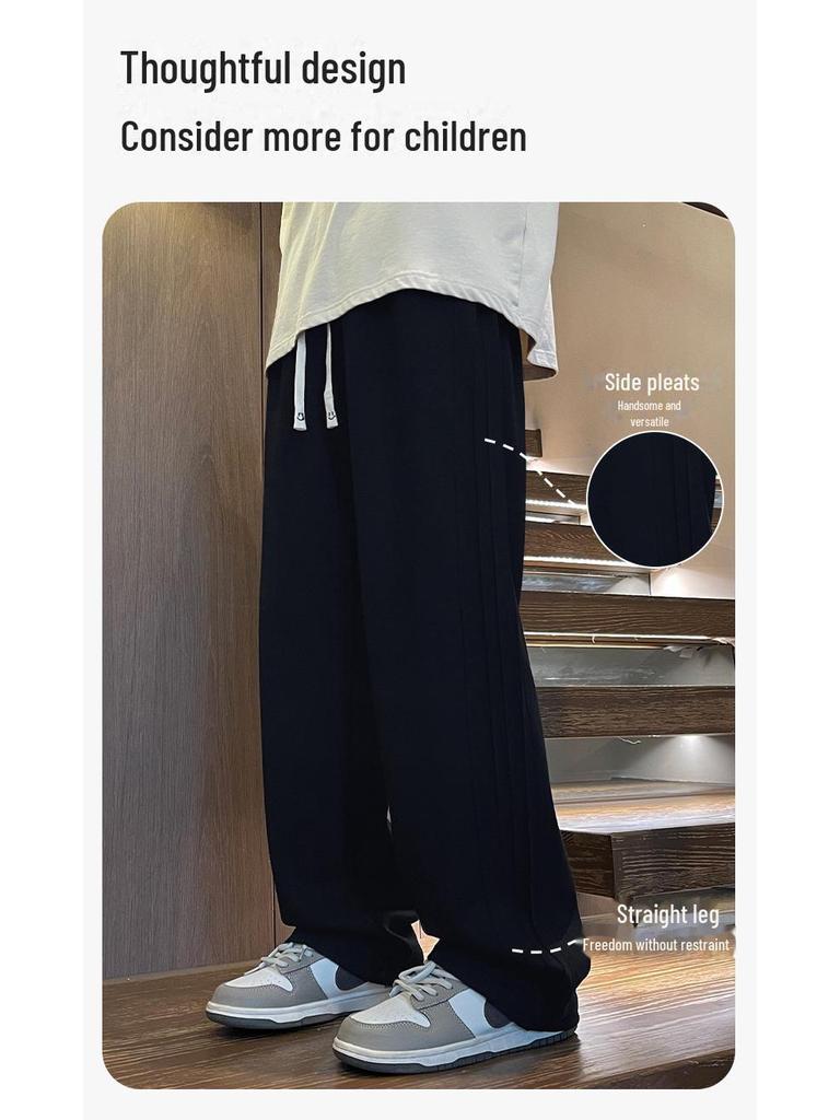2024 Boys' Knitted Plus Velvet Wide-Leg Trousers - Trendy Straight-Leg Pants for Kids