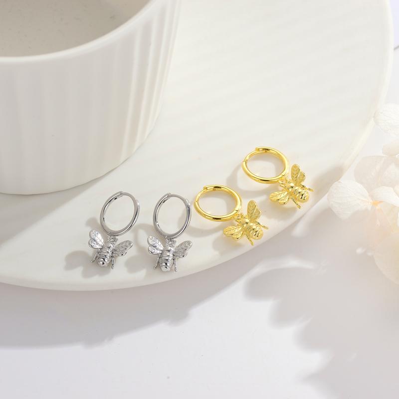 925  Silver Bee Earing Hoop Dangle Hoop Earring for Women Fashion Jewelry