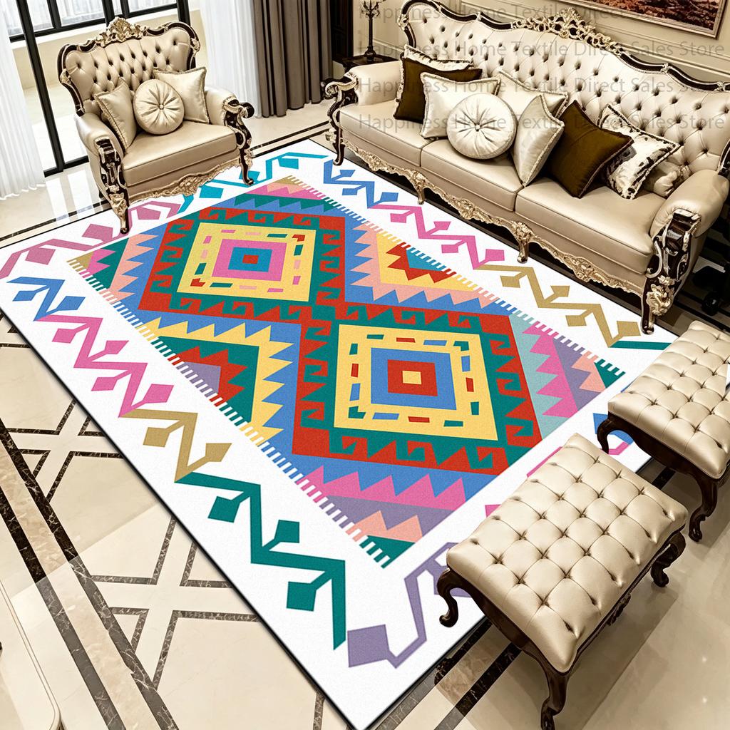 Boho Marokko Retro Stil Wohnzimmer Teppich Dekoration Schlafzimmer Rutschfest Waschbar Nachttischmatte Weich Leicht zu Reinigen Büro Luxus Teppich