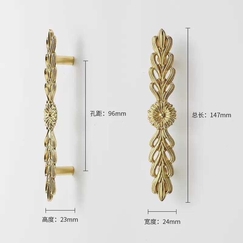 Brass French Drawer Vintage European Kitchen Cabinet Handles and Pulls Pure Copper Bedroom WardrobeFurniture Handle Hardware