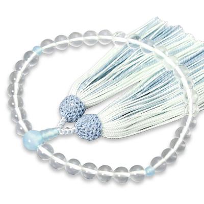 Damen Kyoto Buddhistische Gebetsperlen mit Kristallperlen, Aqua-Achat, Seidenquaste und bunter Quaste. Geeignet für alle Sekten. Perfekt für informell