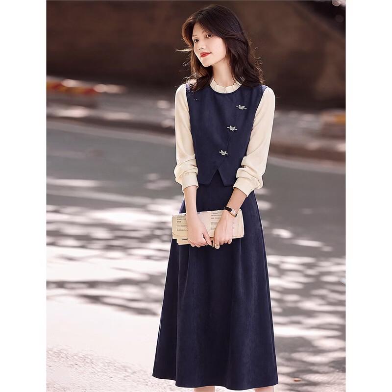 Elegant Temperament Fake Two-Piece Spliced Midi Dress