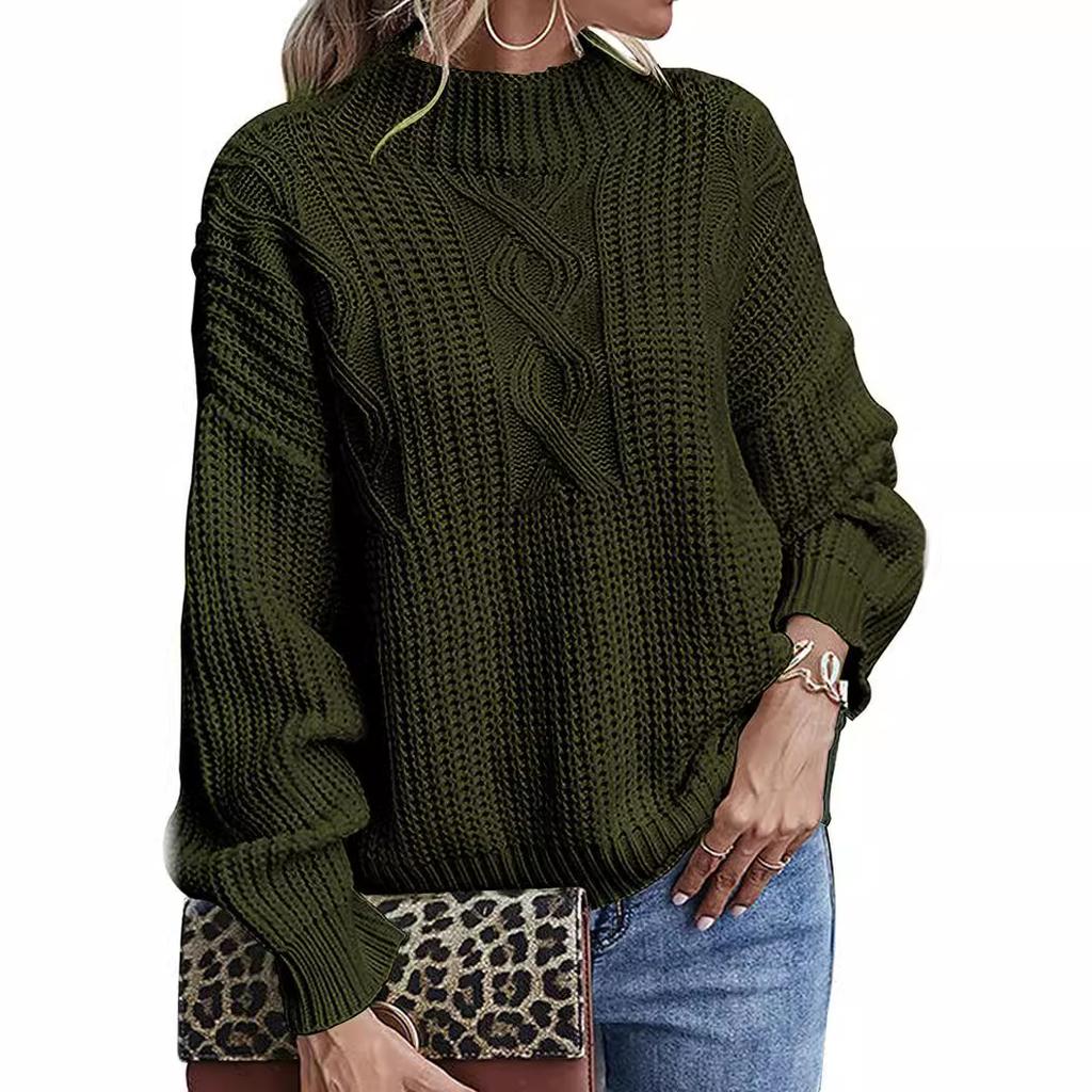 Women's Autumn Winter Sweater: Long Sleeve Mid Neck Slim Fit Base Layer Round Neck Pullover Luxurious Relaxed-fit Slimming and Versatile Top