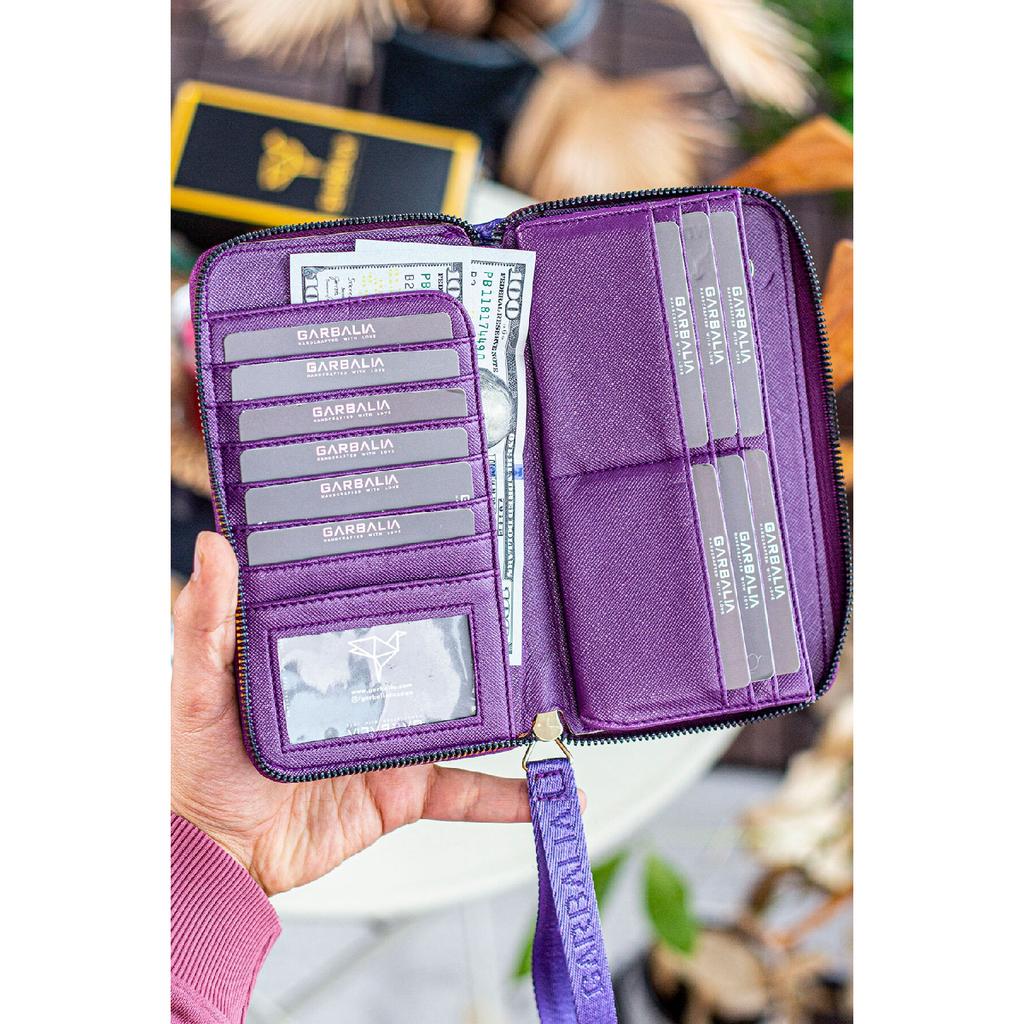 Rukojeť na zápěstí Tilburg Vzor pletení ze slámy Švestková Fialová Portfolio Peněženka s velkým množstvím držáku na karty