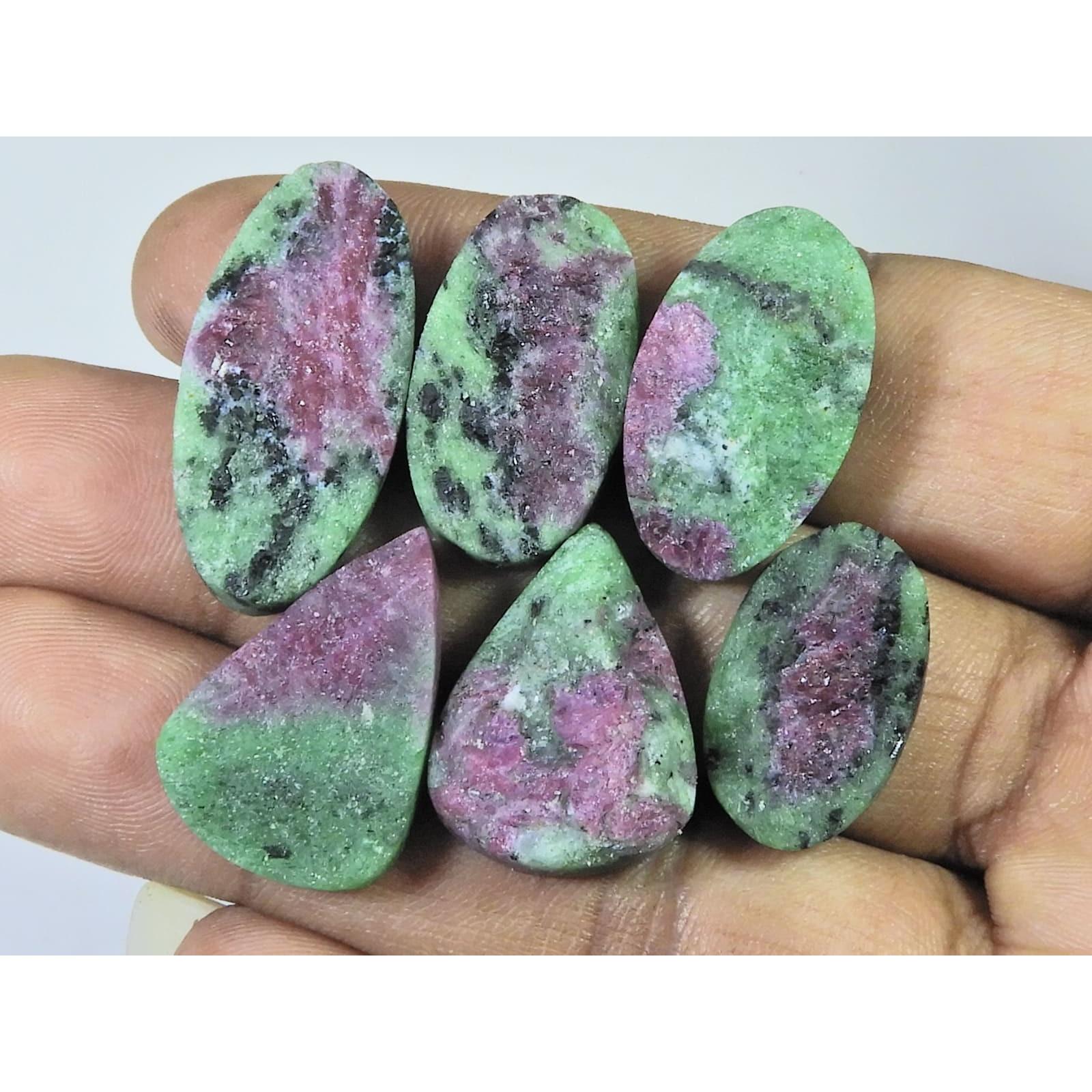 06Pcs Natural Ruby Zoisite Druzy Pear Cabochon Loose Gemstone Lot 145Cts. C-2350