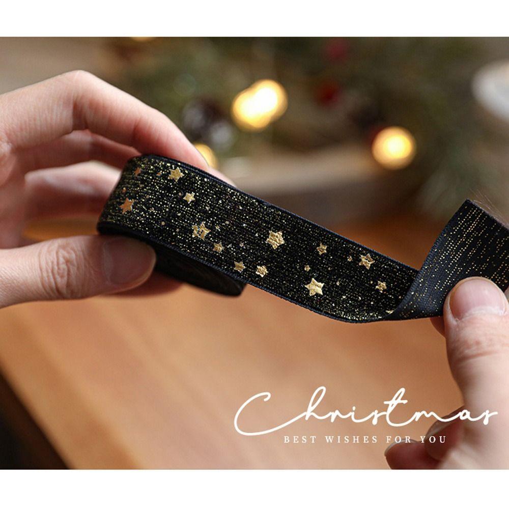 2.5CM Width Wired Velvet Ribbon High-Quality Elk/Star Gold Foil Print Ribbon Decorative 2M Length Christmas Packaging Ribbon