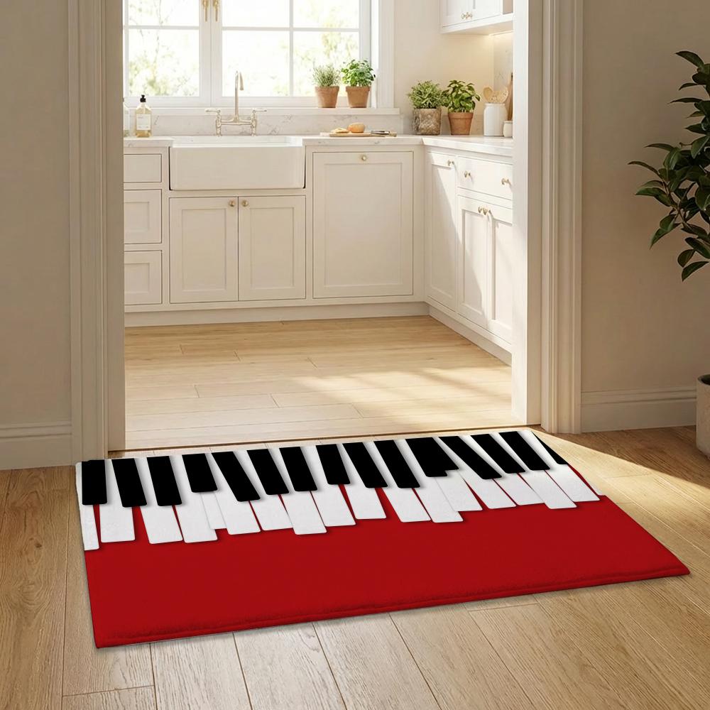 Music Note Piano Pattern Floor Mat Flannel Door Mat Non-Slip Bedroom Living Room Home Decor