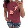 Women's Casual High Heels Floral Print Casual Short-sleeved T-shirt Pullover Round Neck Short-sleeved Top