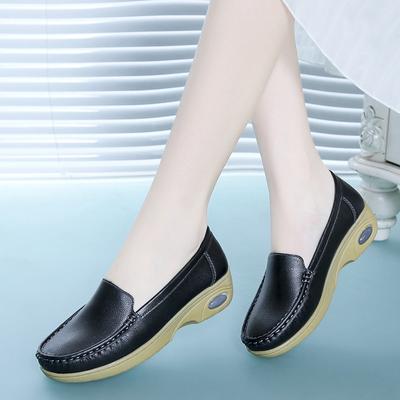 2024 Women Shoes Spring Autumn Leather Flats Woman Footwear Slip On Loafers Mother Moccasins Shoes Female Wedge Shoes Large Size