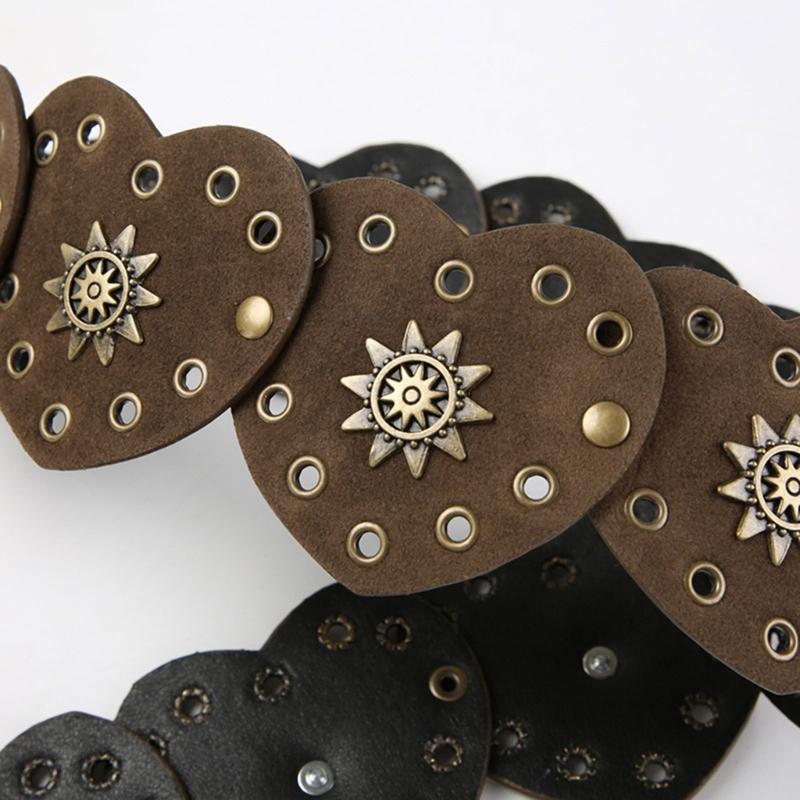 Unique Cutout Waist Belt for Women PU Leather White Embellished Brown Belt Decorated with White Love Heart Belt