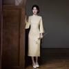 Gelber invertierter langärmeliger nationaler Stil neuer chinesischer Stil Suzhou langärmeliger Herbst-Cheongsam verbessert jung 1011 neue Damen Frühling und Herbst