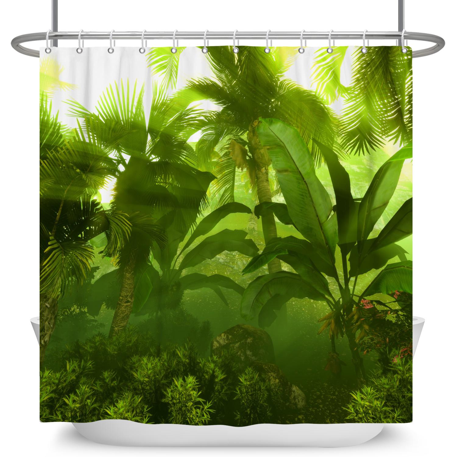 

Природный Пейзаж Лес Занавеска для Душа Лето Джунгли Дерево Солнечный Свет Пейзаж Занавеска для Ванной Комнаты Домашний Декор Водонепроницаемая Занавеска для Ванной W120xH180cm