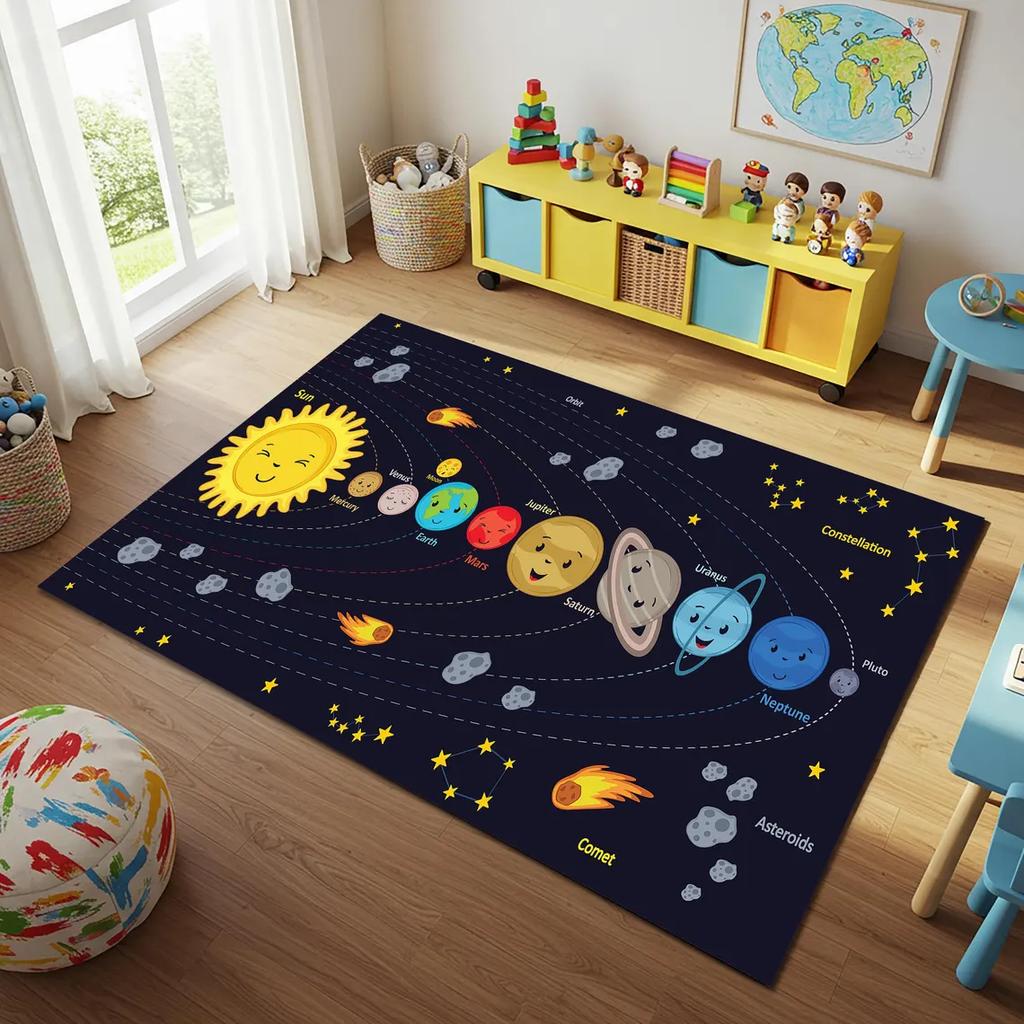 Cartoon Space Astronaut Carpet Galaxy Universe Pattern Floor Mat New Star Rocket Kids Bedroom Decorative Mat Table and Chair Mat