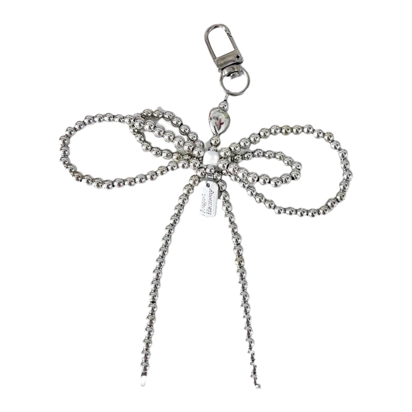 

Елегантний брелок-шарм з бантиком, срібляста підвіска у формі серця, жіночі аксесуари, модний шарм для сумки, брелок з намистинами для ключів, сумки