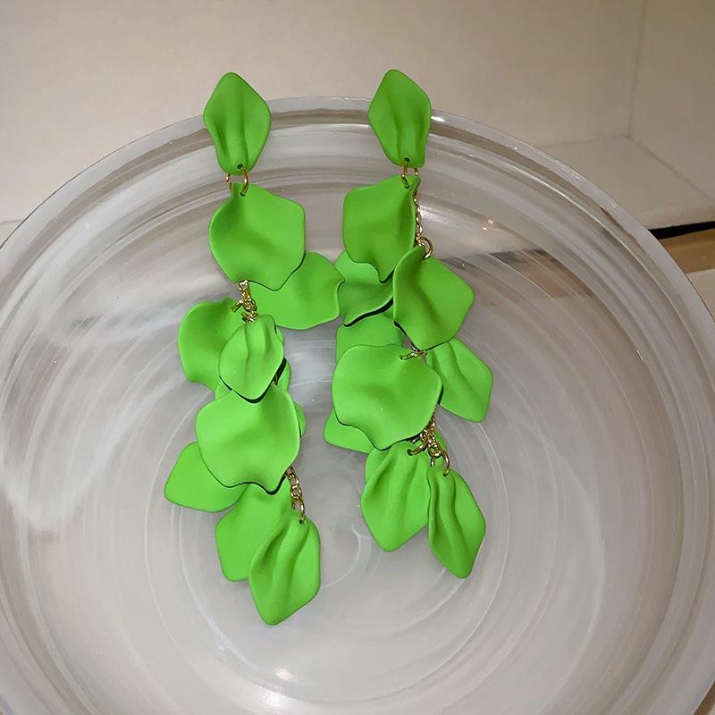 Rose petal earrings exaggerated fashion long fringed earrings women's high-end temperament versatile earrings