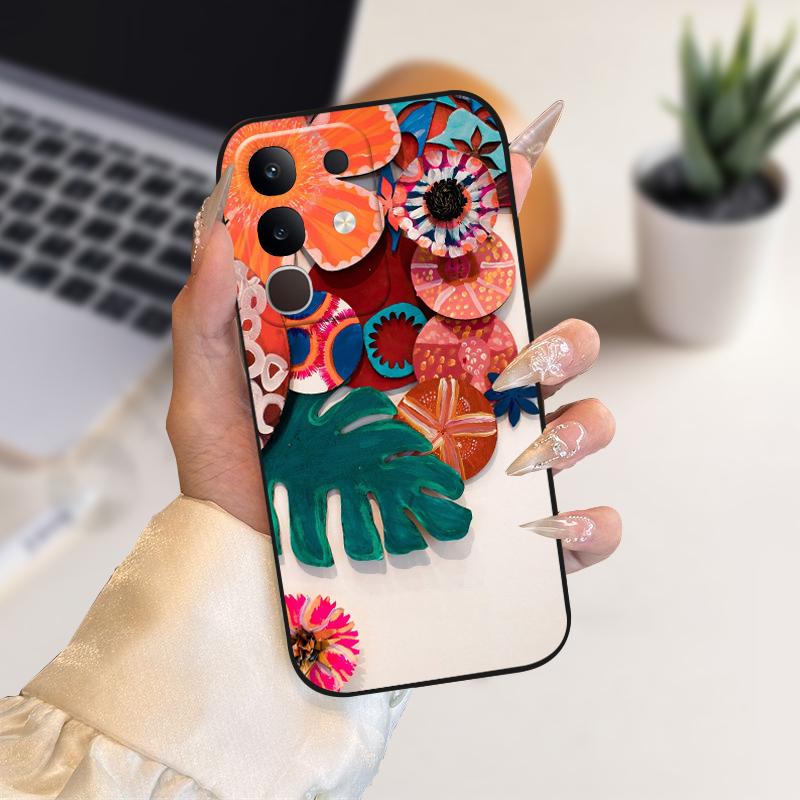 Pro vivo Y29 4G Pouzdra Y 29 Roztomilý Kreslený Potisk Černé Měkké Silikonové TPU Kryt Telefonu Pro Vivo T4x 5G Ochranné Pouzdro Fundas Case Capa