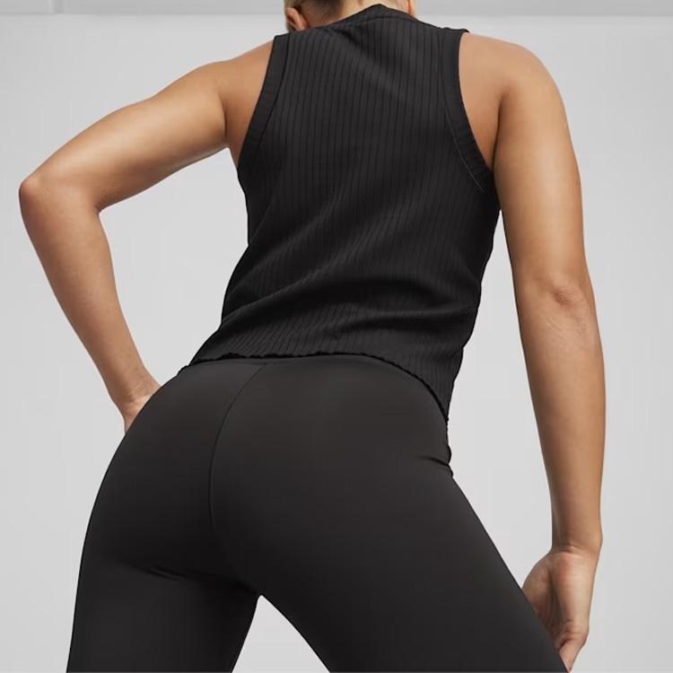 Puma Loose Solid Color Round Neck Small Logo Sleeveless Tank Top Women Tops Black 524842-01