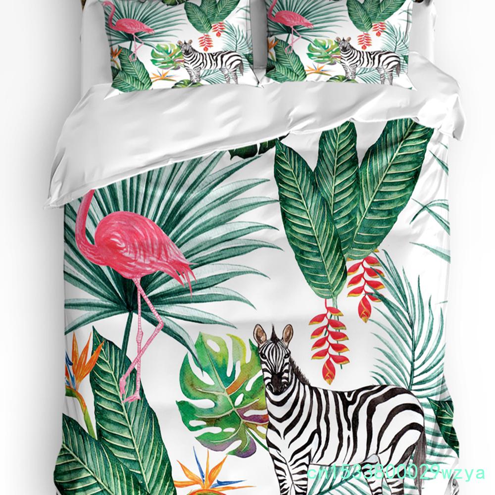 Nursery Bedding Set Comforter Duvet Cover Pillow Shams Funny Playful Jungle Animals Wildlife Mammal Bedding Cover Double Bed Set