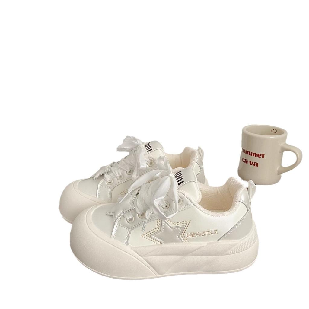 Campus Style Platform White Shoes Children 2025 New Popular Casual Sports Shoes Versatile Chic Shoes Bread Shoes