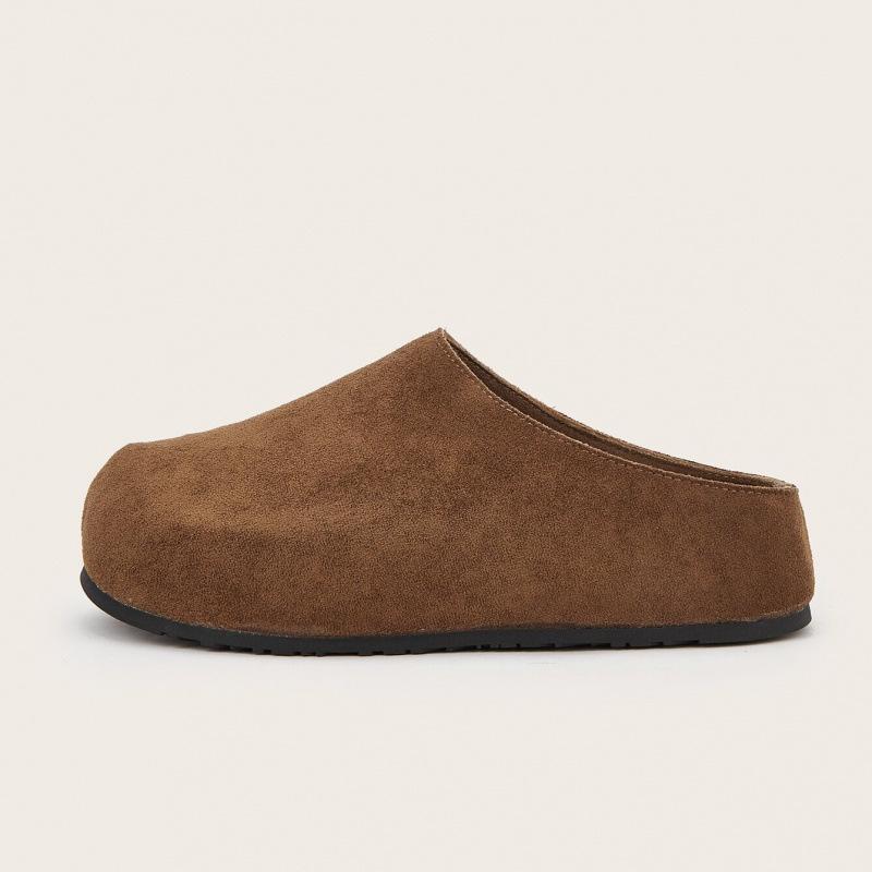 Fashion Retro Brown Faux Suede Platform Slippers Women Fashion Round Toe Thick Bottom Slide Sandals Comfortable Non-Slip Casual Shoes
