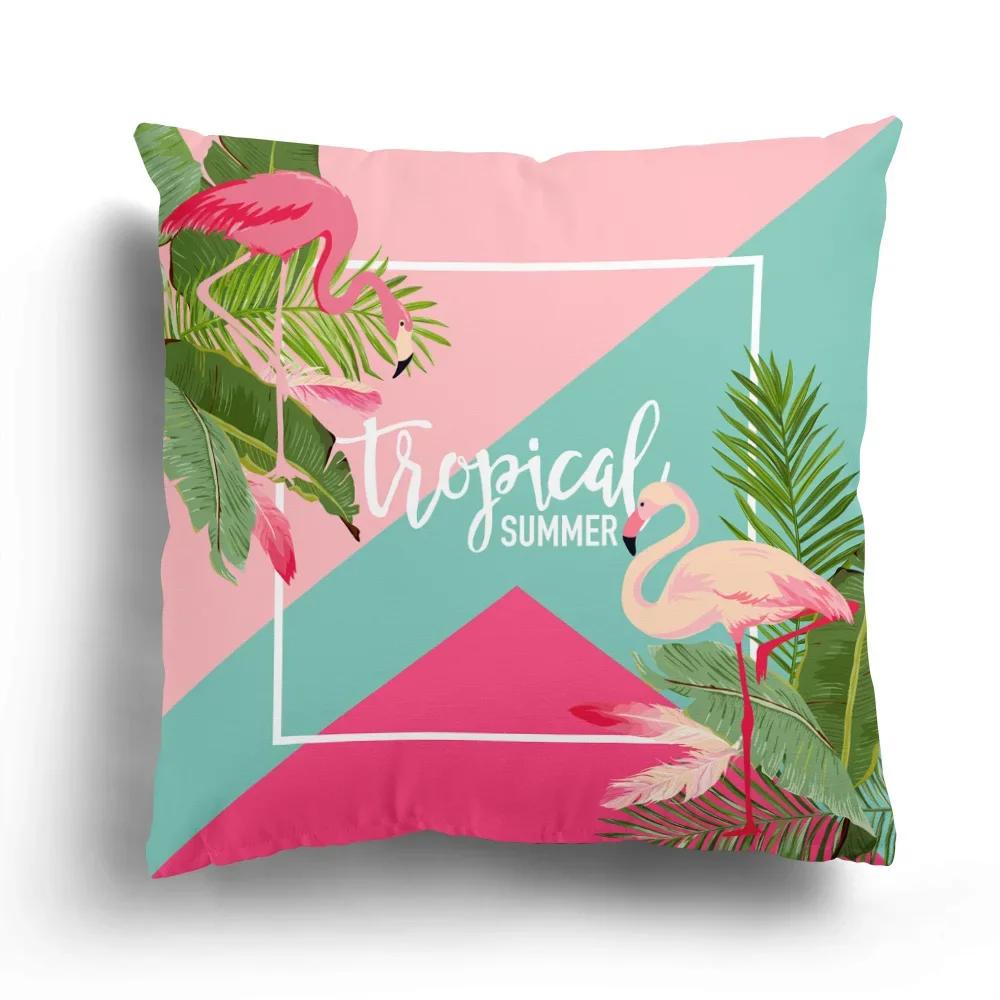 Tropical Plant Flamingo Print Pattern Cushion Cover for Home Living Room Sofa Decoration Waist  Pillowcase