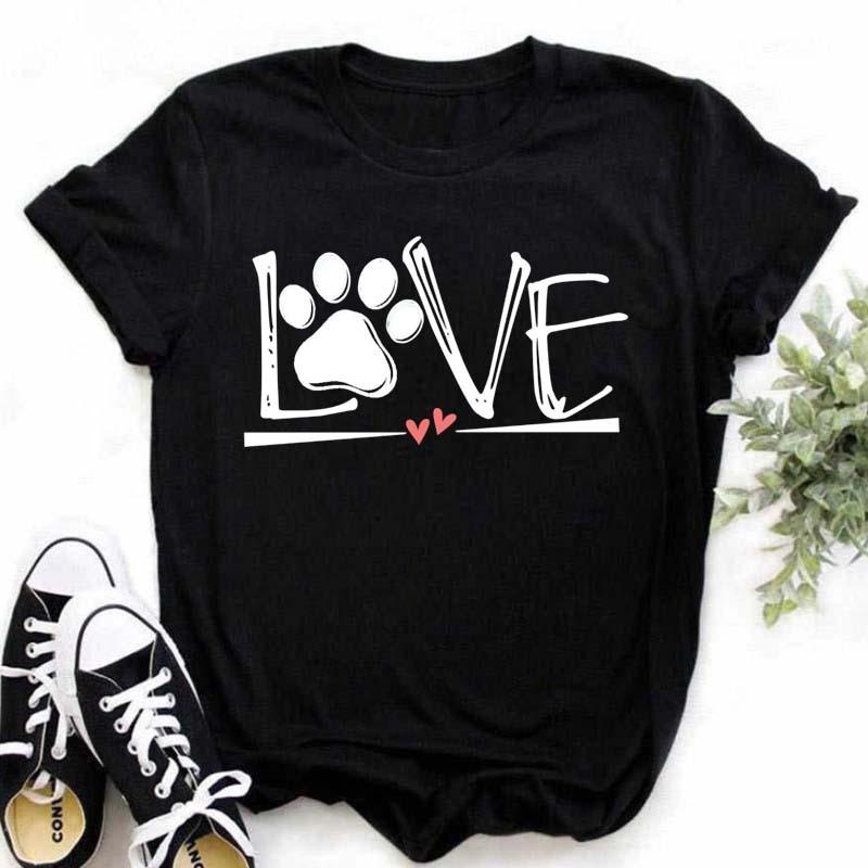 Womens Black Dog Claw Printed Tshirt Leopard Love Printed Christmas Reindeer Design Short Sleeve Casual Holiday Tshirt