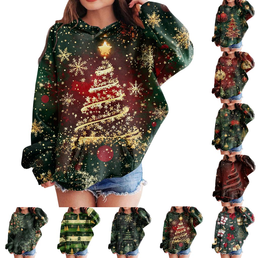 Sweatshirts For Teen Girls Hoodies Long Sleeve Drawstring Pullover Cute Oversized Hoodie Christmas Day