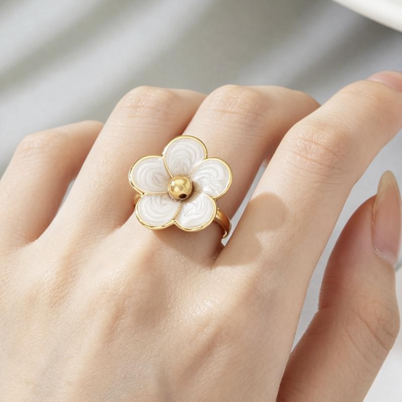 Gold Plated Colorful Enamel Flower Ring Elegant Dainty Floral Pattern Skin-friendly for Women Daily Date Wear Accessory