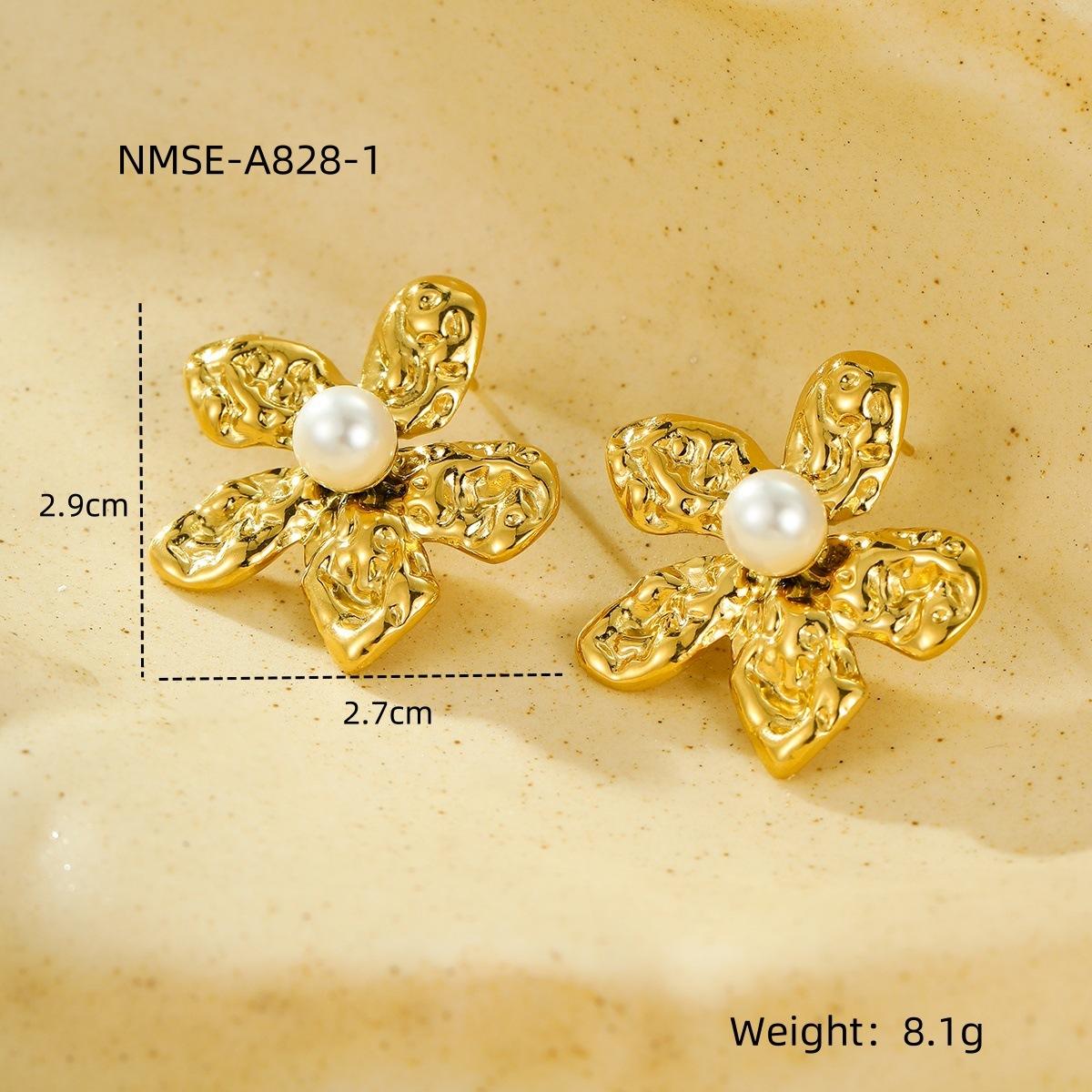 GEMCHIC Women s Titanium Steel Five-Petal Flower Pearl Design Trendy Light Luxury Versatile Earrings