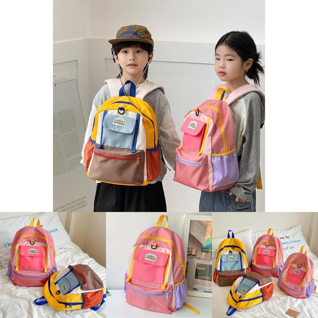 Childrens Oxford Cloth Backpack With Color Block Design For School And Travel Use