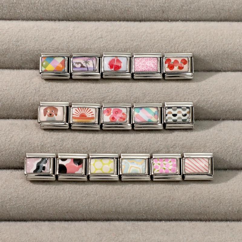 Lovely Y2K Dog Cat Star Heart Sunrise Pink Italian Charm Bead Fit 9mm Stainless Steel Women Bracelet DIY Making Jewelry Gifts