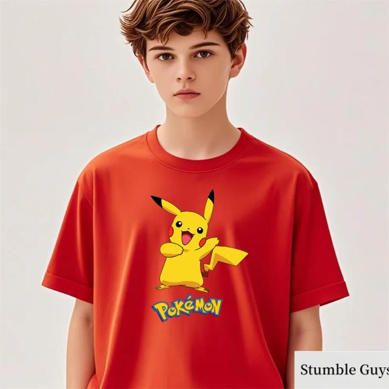 Anime Pokemon T-shirt Kids Cartoon Pikachu Gengar Printed Tshirt Casual Boys Clothes Girls Birthday Gifts Fashion Teen Tops
