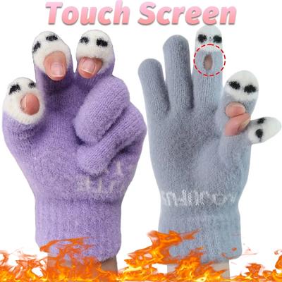 2020Open Finger Gloves Winter Warm Open Finger Gloves Women's Cute Panda Fingertip Touch Screen Gloves Warm Outdoor Knitted Gloves