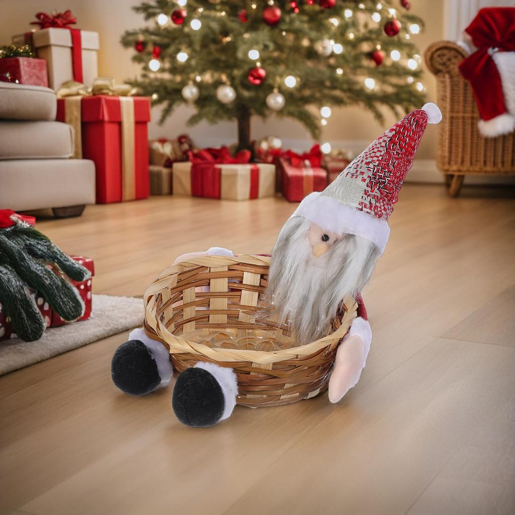 Julförvaringskorg Plyschren-docka Godisflätad Hållare Snacks-skål Godisskål För Vinterhelgens Bordsskiva Dekoration