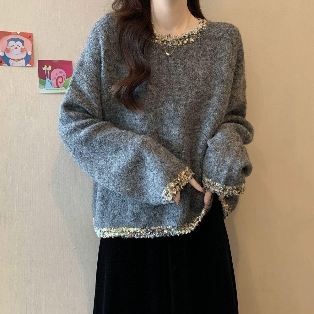 Premium Soft Sticky Raccoon Velvet Nail Bead Sweater Women's Autumn/Winter Large Loose Lazy Knitted Top