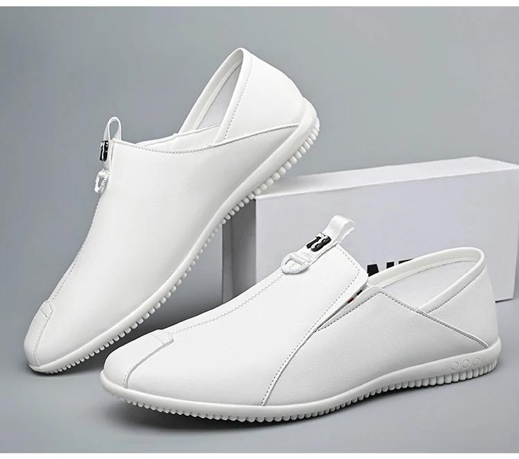 New Shoes for Men Leather Casual Shoes Spring Flat Slip-on Loafers Youth Cool Lightweight Driving Shoes